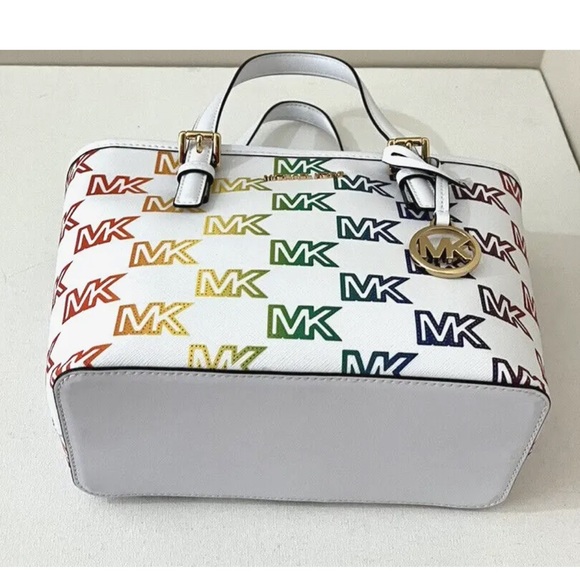 New Michael Kors Jet Set Travel X-Small Top Zip Tote Pride Optic White - Picture 5 of 6